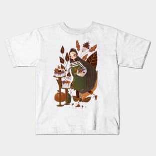 Cute Autumn Baker Girl Digital Art Kids T-Shirt